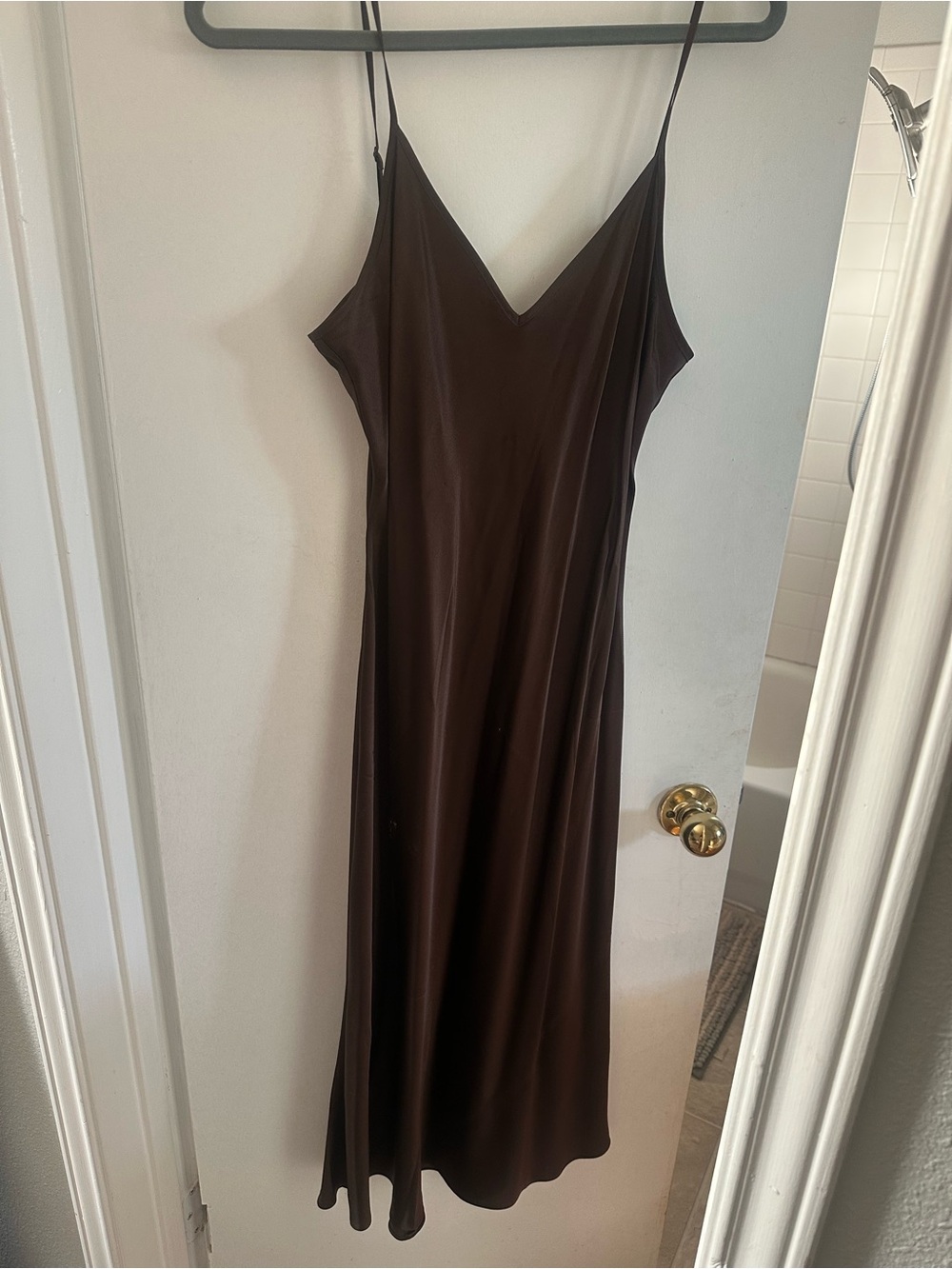 Quince Hot Fudge Washable Silk Slip Dress with Spaghetti Straps - Picture 2 of 4